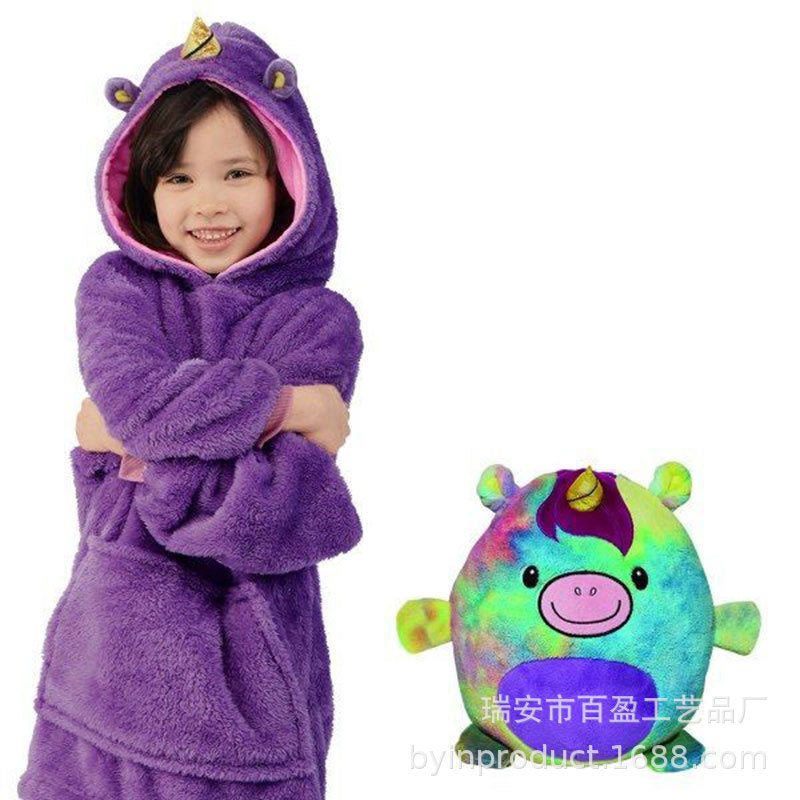 Children's cartoon pillow pajamas winter clothes kids home warm nightgown lazy TV blanket