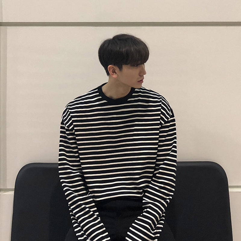 Korean men's long-sleeved t-shirt basic style trend wild striped bottoming shirt