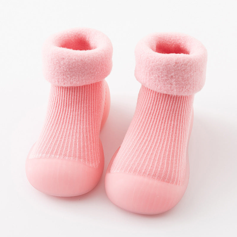 Thick snow socks shoes New children's non-slip rubber-soled toddler shoes and socks Solid color warm baby floor socks
