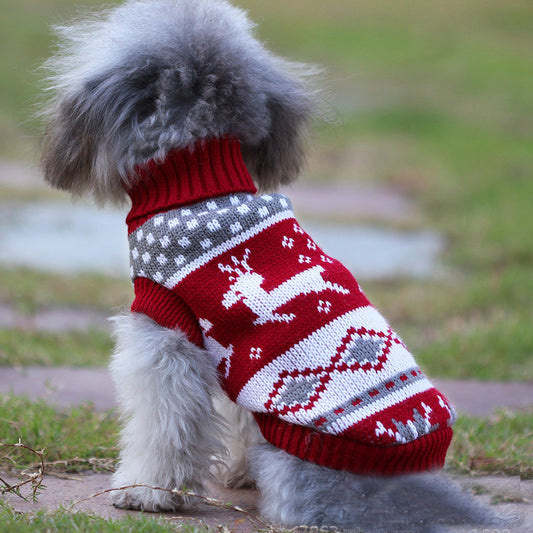 Christmas Reindeer Maple Snowflake Festive Pet Clothes Turtleneck Knit Sweater Dog Cat Costume