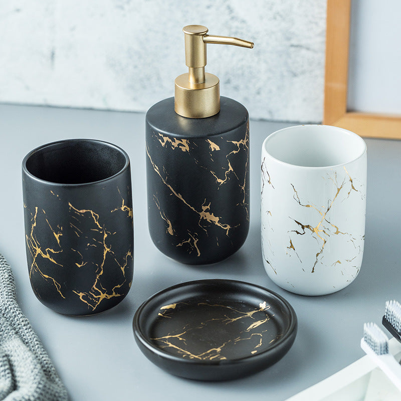 Nordic Light Luxury Marbled Ceramic Bathroom Five-piece Set Creative Toothbrush Mouth Cup Wedding Gift Wash Set
