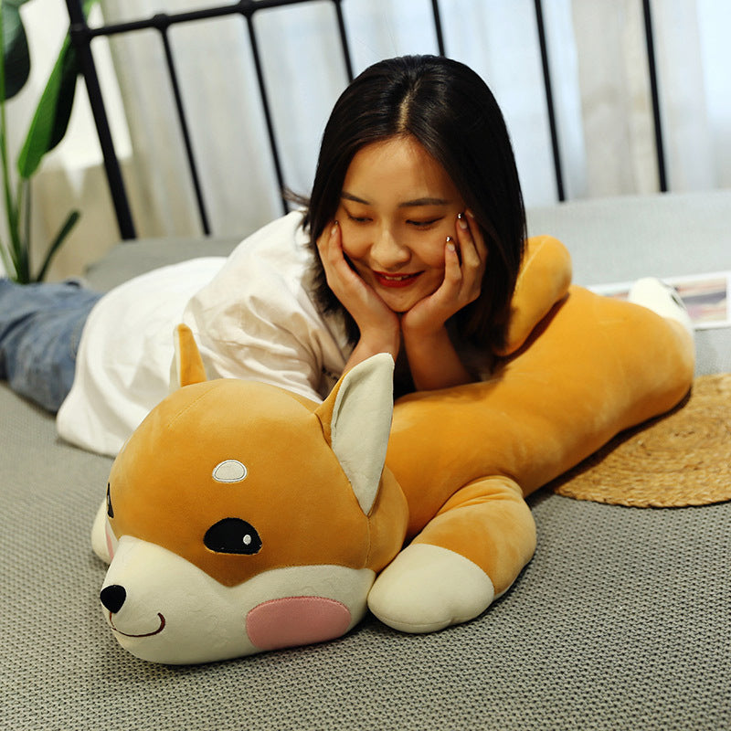 New style sleep with legs clamp big pillow lying Shiba Inu doll plush toy children rag doll creative cartoon toy