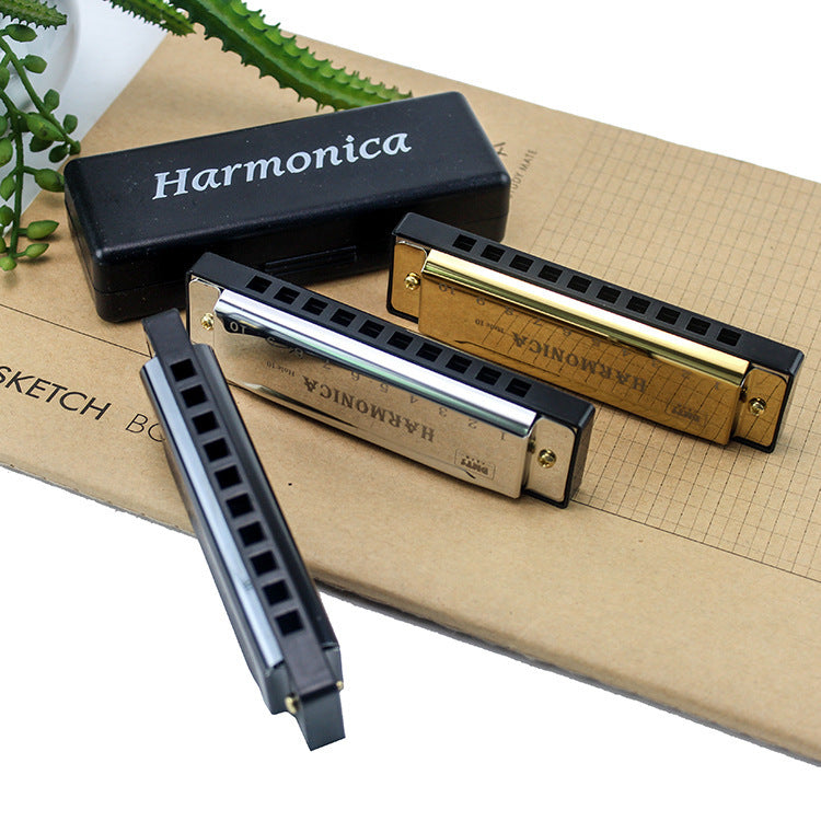10-hole titanium single-row metal children's harmonica music enlightenment playing harmonica organ musical instrument educational toy harmonica