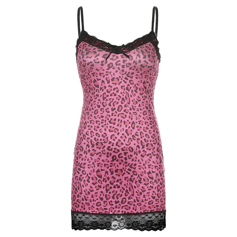 European and American sexy Leopard Lace Stitched Camisole