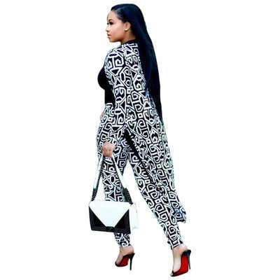 European and American cross-border exclusive long-sleeved printed jacket cloak leggings two-piece