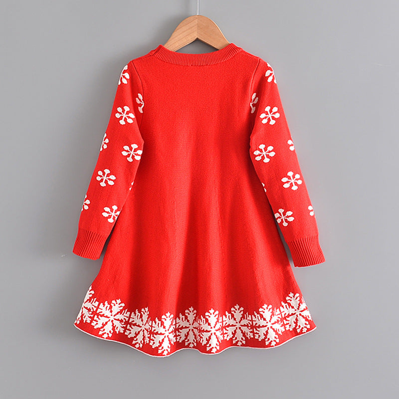 Girls sweater skirt Christmas Halloween deer long-sleeved dress autumn and winter thickened children's skirt children's clothing