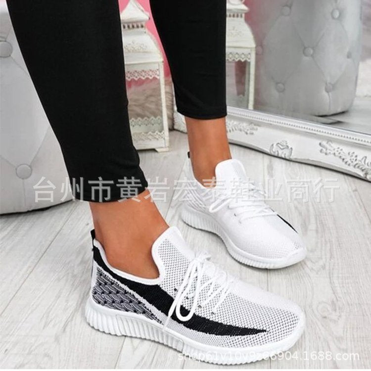 Fashion flying woven round toe breathable casual sneakers