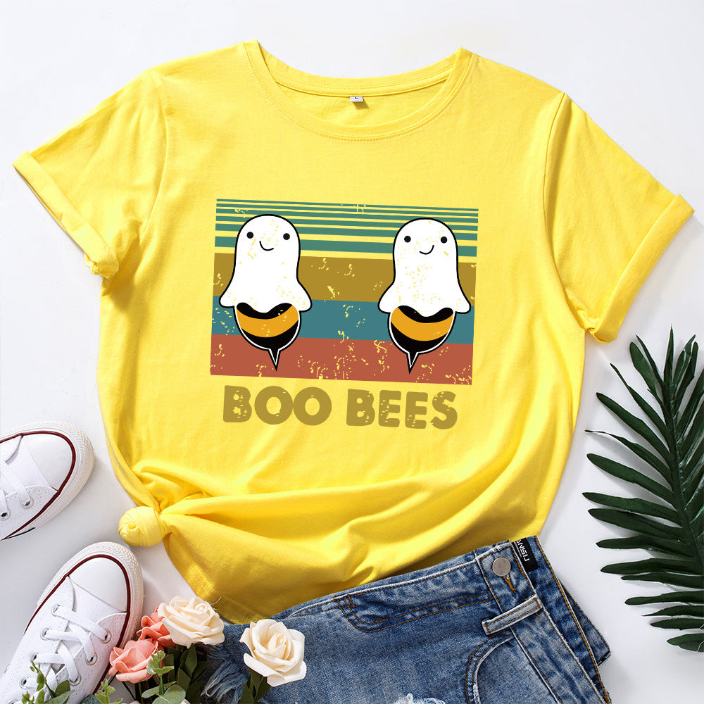 European and American women's cotton loose round neck creative bee short-sleeved t-shirt