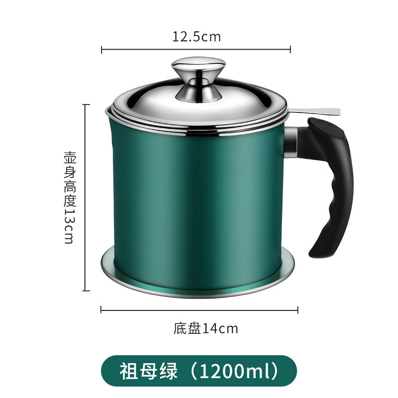 Household kitchen oil with filter mesh oil storage tank frying oil bottle with lid oil filter artifact stainless steel oiler large capacity