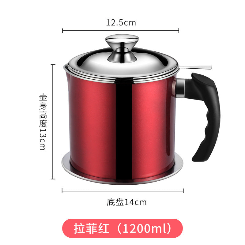 Household kitchen oil with filter mesh oil storage tank frying oil bottle with lid oil filter artifact stainless steel oiler large capacity