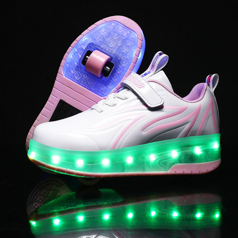 Children's rechargeable walking shoes automatic lighted single and double roller skates LED light-emitting shoes