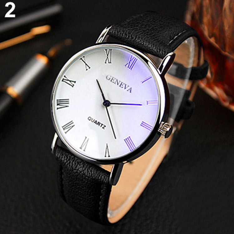 Geneva Men's Watch Belt Watch Fashion Blu-ray Roman Literal Business Men's Watch Brand Quartz Watch