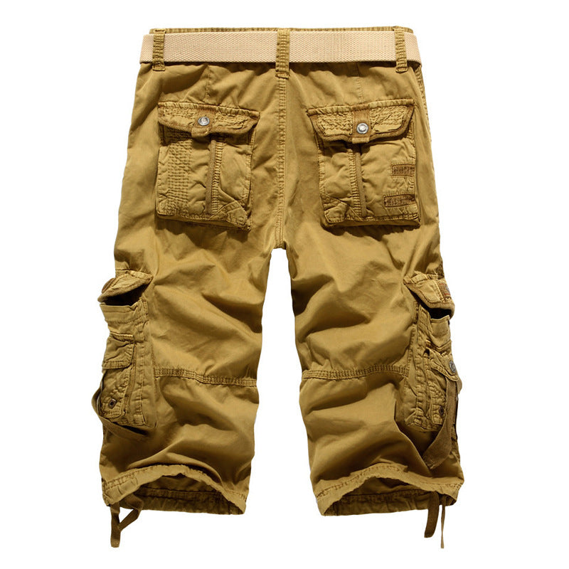 European and American summer loose casual tooling large size multi-pocket cropped pants men's pants