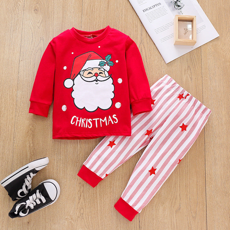 New hot style Christmas print jumper for children stripes pantsuit for children