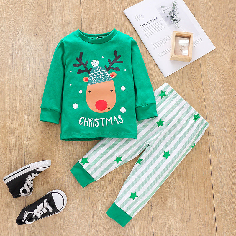 New hot style Christmas print jumper for children stripes pantsuit for children