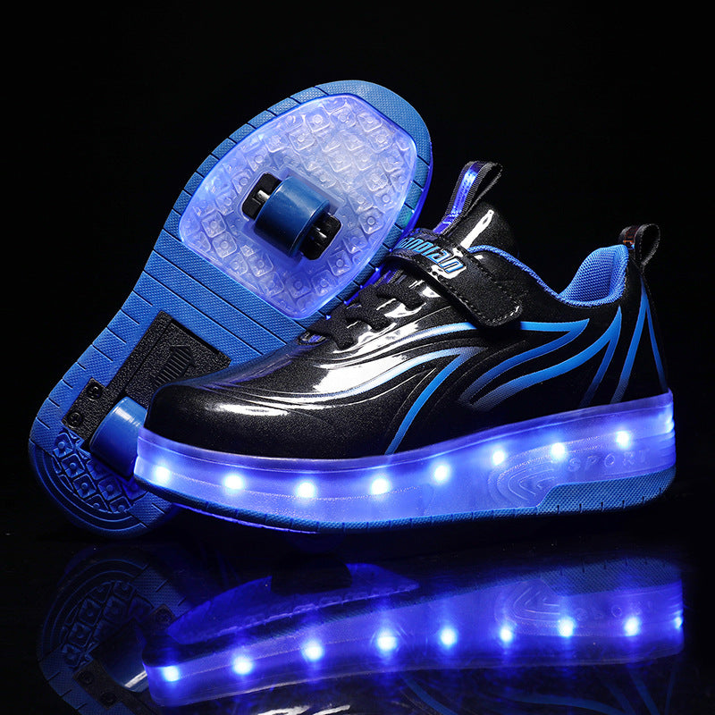 Children's rechargeable walking shoes automatic lighted single and double roller skates LED light-emitting shoes