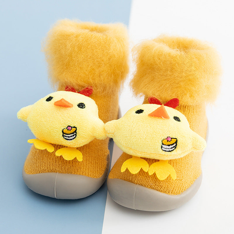 Cartoon doll in tube flanging toddler winter thickening warm high-top socks and shoes non-slip