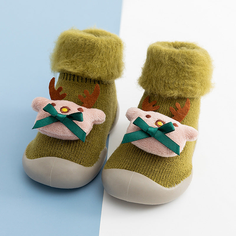 Cartoon doll in tube flanging toddler winter thickening warm high-top socks and shoes non-slip