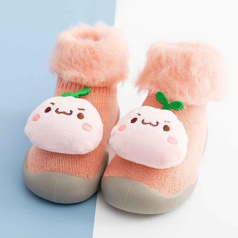 Cartoon doll in tube flanging toddler winter thickening warm high-top socks and shoes non-slip