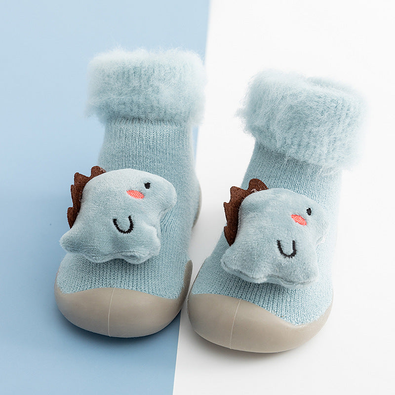 Cartoon doll in tube flanging toddler winter thickening warm high-top socks and shoes non-slip