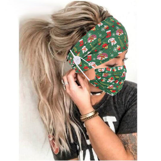 Hot Button Christmas Print Women's Fashion Hair Band Headband Mask Fitness Yoga Sports Turban