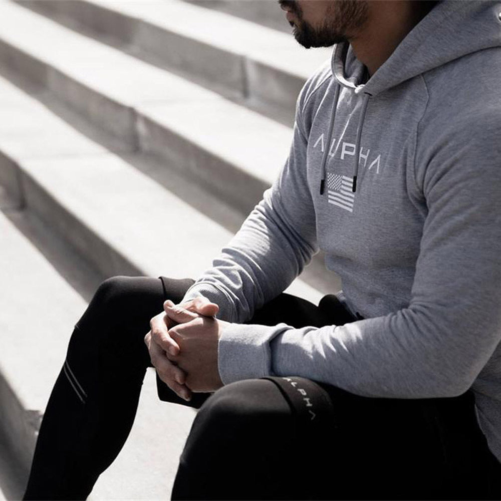 European and American Muscle Fitness Brother Men's Casual Long Sleeve Hooded Cotton Stretch Sports Hoodie