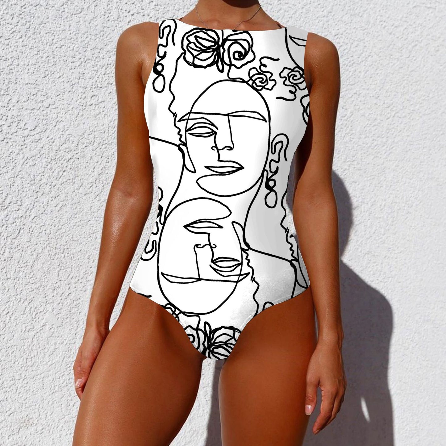 European and American one-piece bikini personality abstract printing independent stand swimsuit