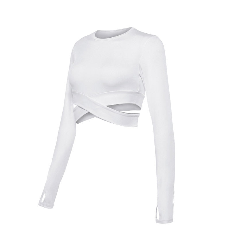 Tight-fitting sports women's long-sleeved short quick-drying fitness exercise training yoga clothes waistless yoga top