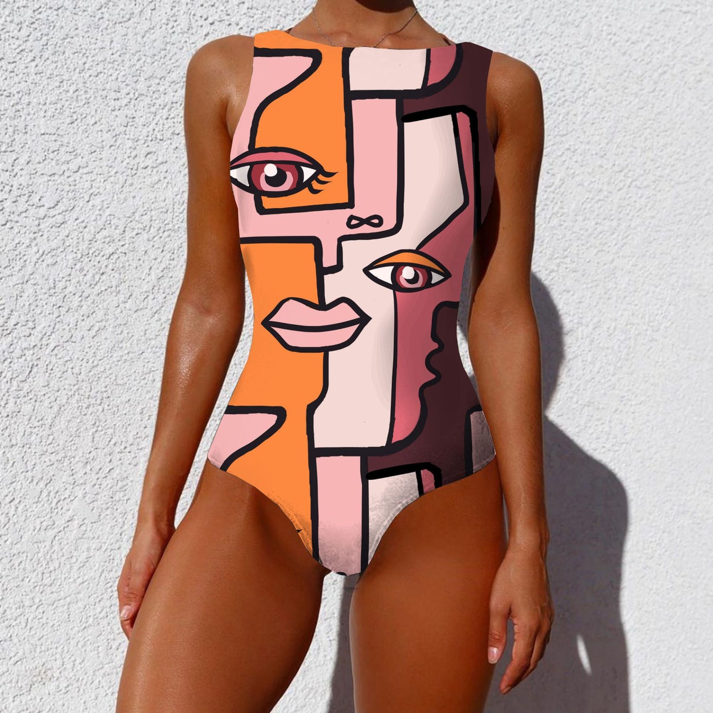 European and American one-piece bikini personality abstract printing independent stand swimsuit