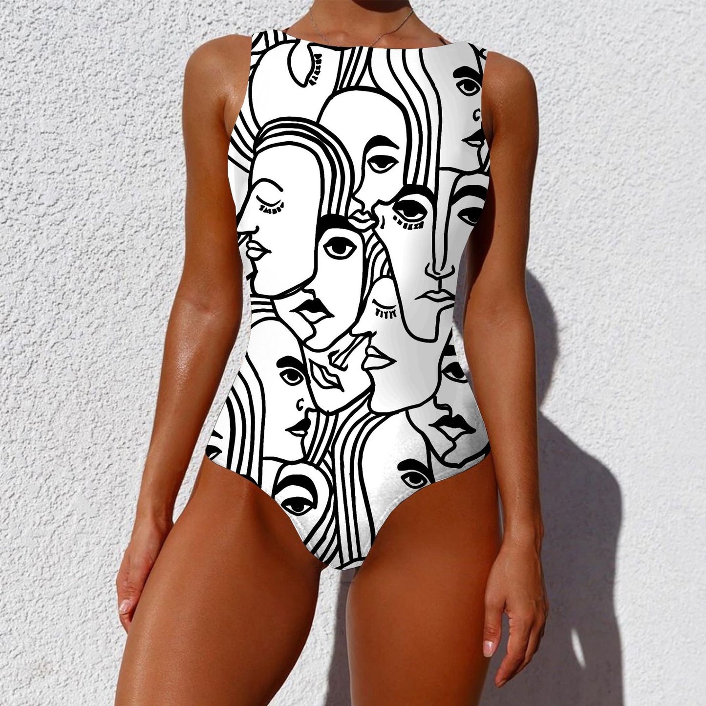 European and American one-piece bikini personality abstract printing independent stand swimsuit