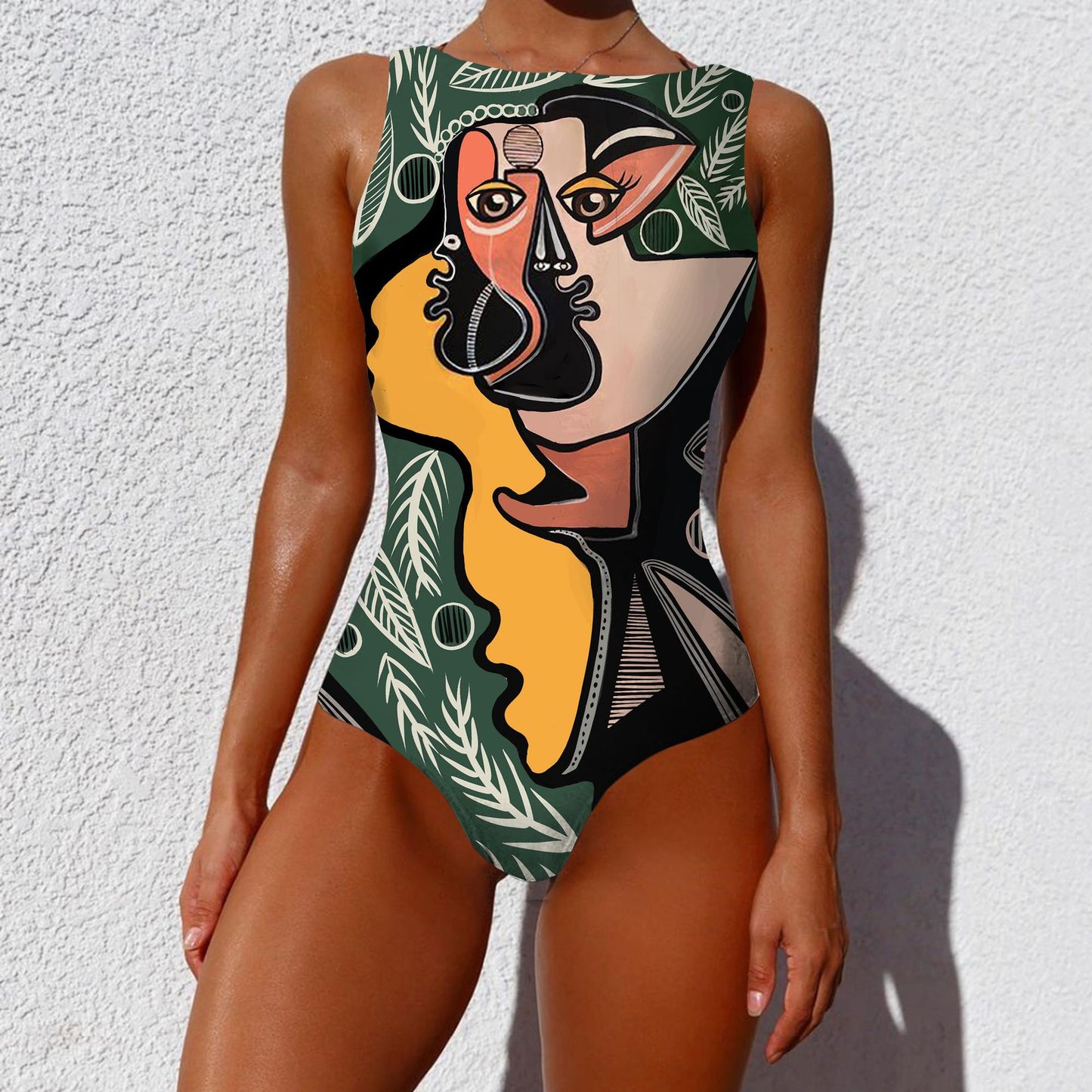 European and American one-piece bikini personality abstract printing independent stand swimsuit