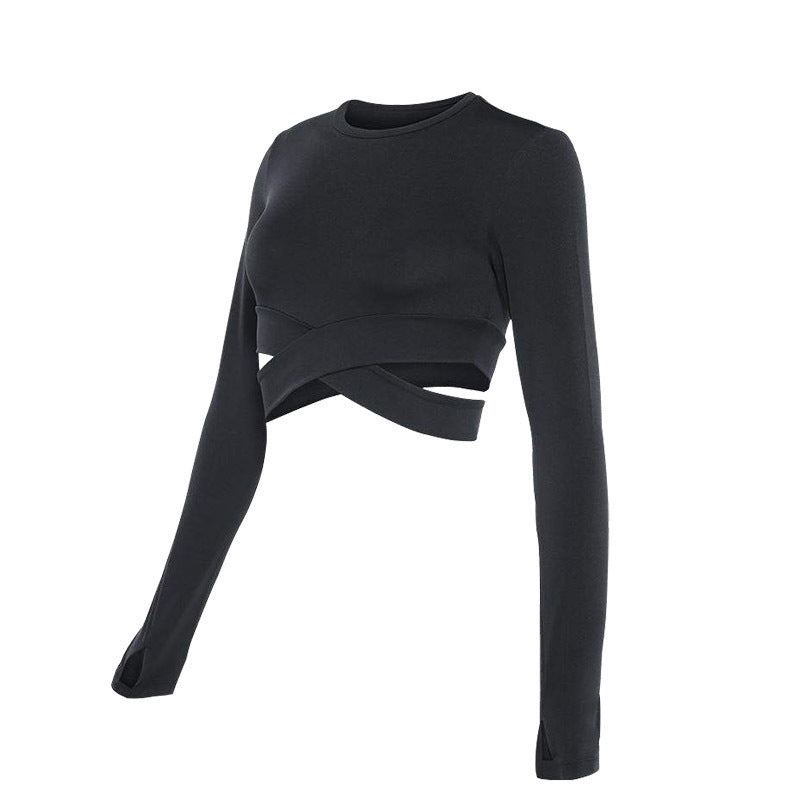 Tight-fitting sports women's long-sleeved short quick-drying fitness exercise training yoga clothes waistless yoga top