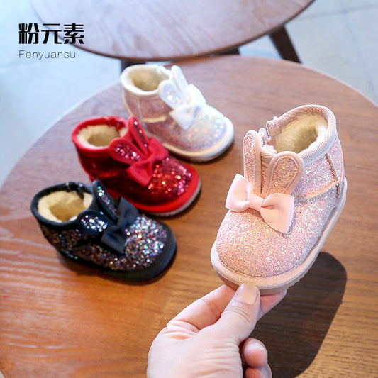 Autumn and winter female baby shoes one-year-old children plus velvet warm cotton shoes snow boots baby shoes