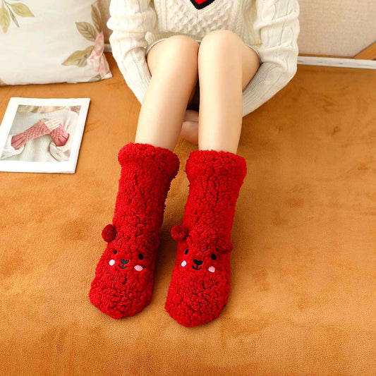 Women's Floor Socks Indoor Home Socks Plus Velvet Thickening Warm Socks Lamb Wool Bear Socks