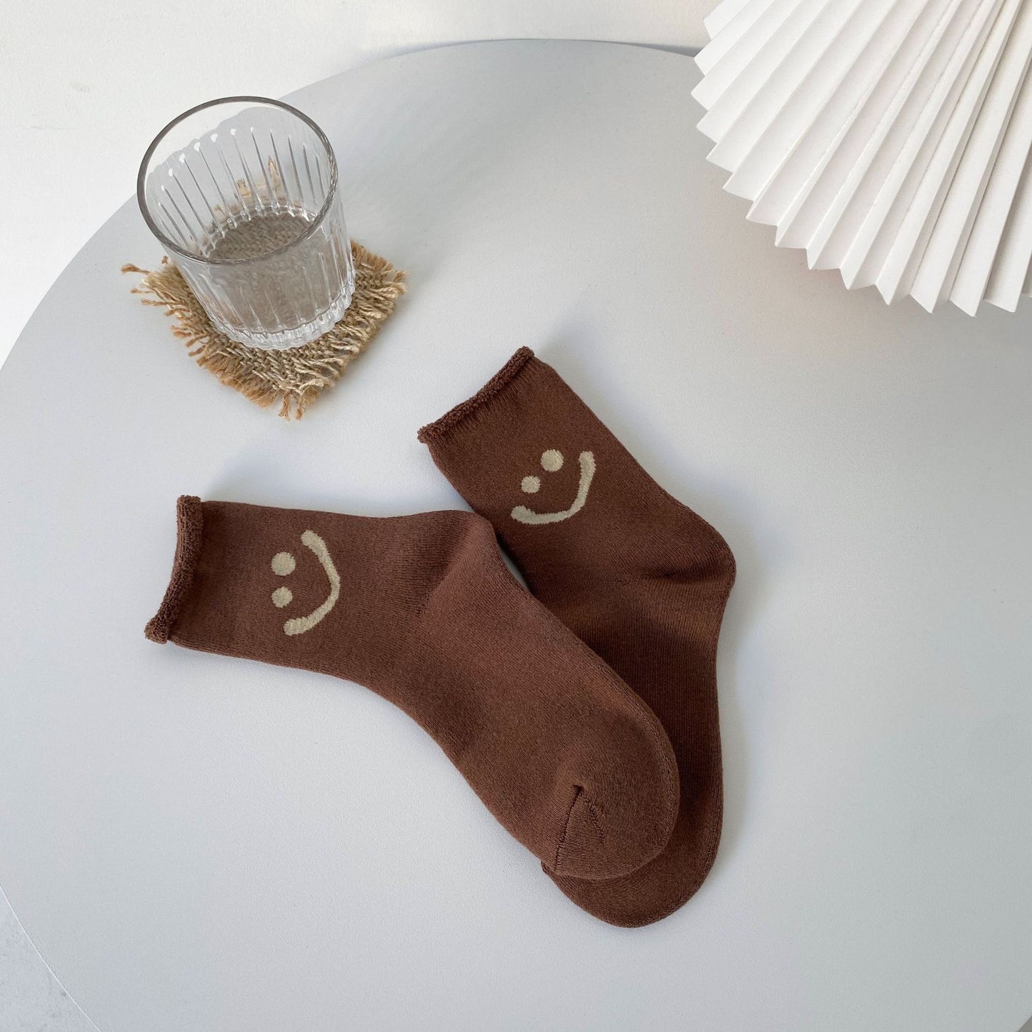 Smiley face terry socks solid color curling thickening warm women's socks comfortable cotton socks