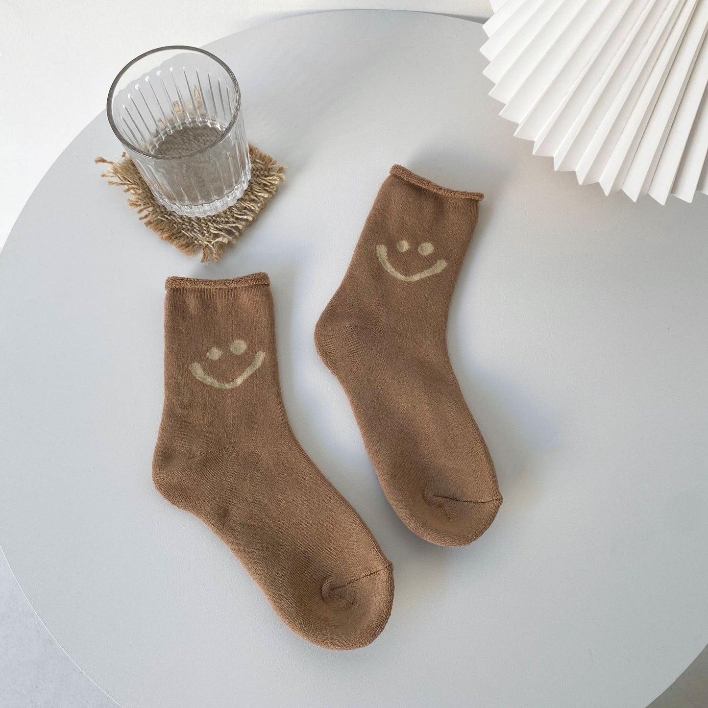 Smiley face terry socks solid color curling thickening warm women's socks comfortable cotton socks