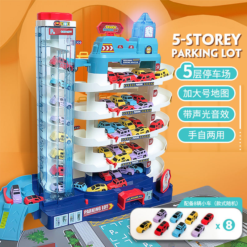 Children's car breakthrough adventure dinosaur Panshan highway multi-storey car building 2 in 1 educational rail car toy