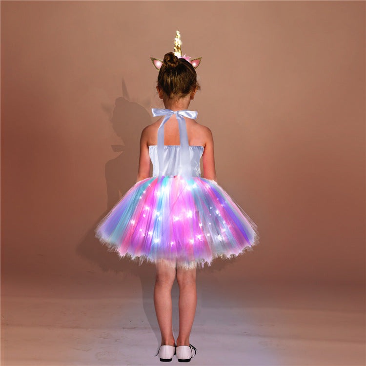 Children's clothing unicorn sequin luminous girls princess dress LED children's dress Christmas costume tutu skirt