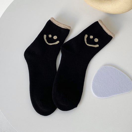 Smiley face terry socks solid color curling thickening warm women's socks comfortable cotton socks