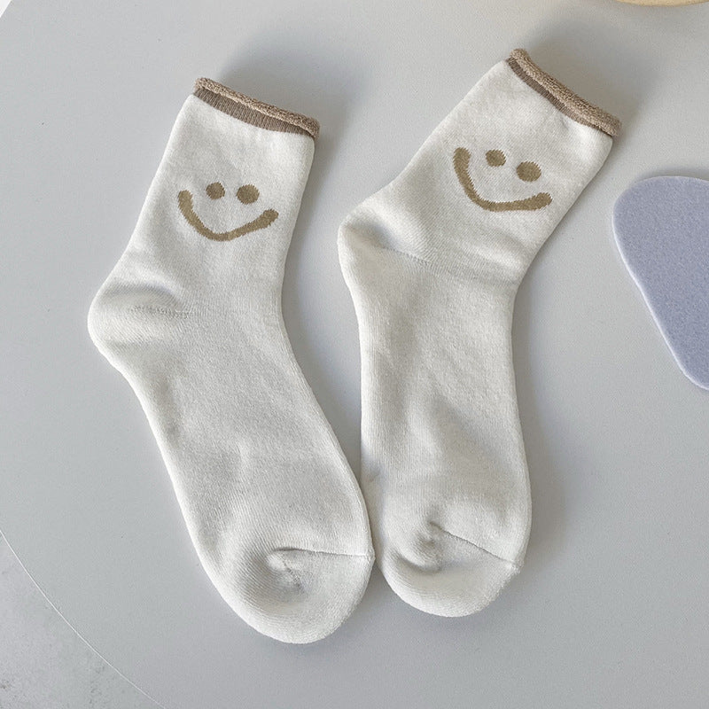 Smiley face terry socks solid color curling thickening warm women's socks comfortable cotton socks