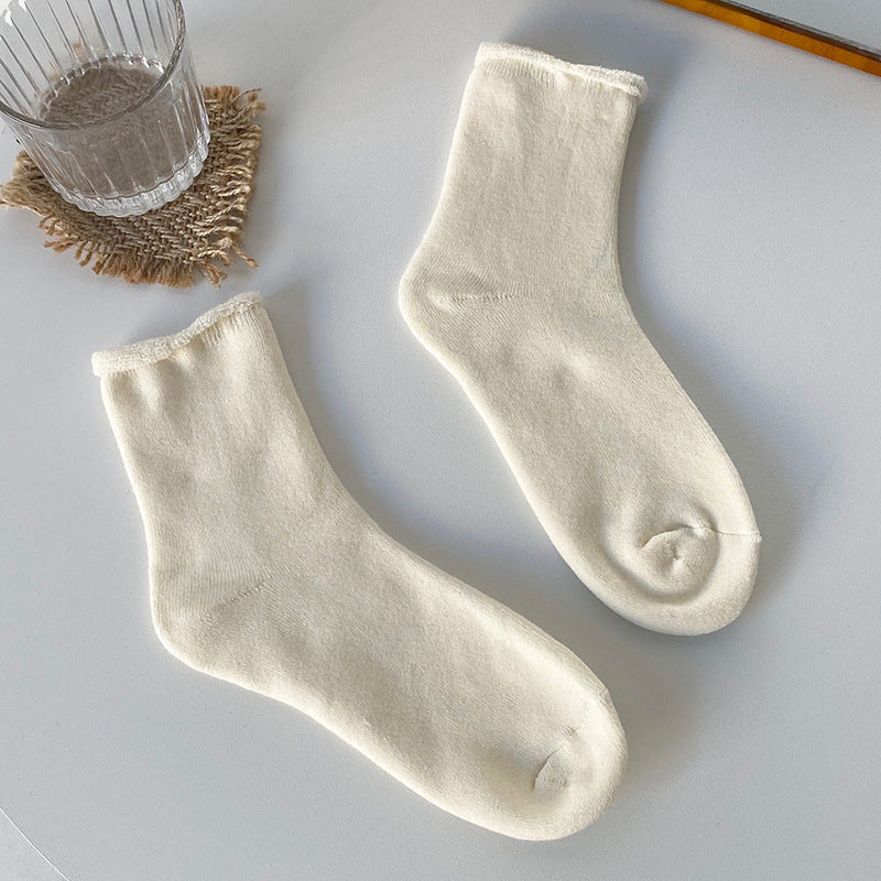 Smiley face terry socks solid color curling thickening warm women's socks comfortable cotton socks