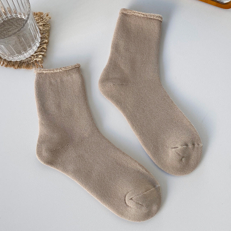 Smiley face terry socks solid color curling thickening warm women's socks comfortable cotton socks