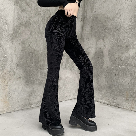 European and American Dark Retro Crusu Velvet Flared Pants Women's INS Suede Embossed Casual Girls Wide Leg Pants