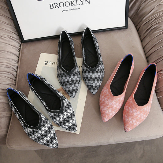 Wangfeifei woven shoes pointed toe shallow mouth soft bottom flat bottom new fashion widened and fat scoop shoes