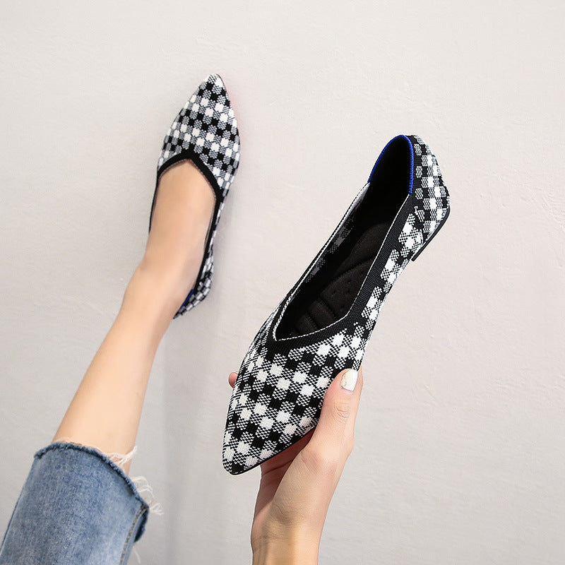 Wangfeifei woven shoes pointed toe shallow mouth soft bottom flat bottom new fashion widened and fat scoop shoes