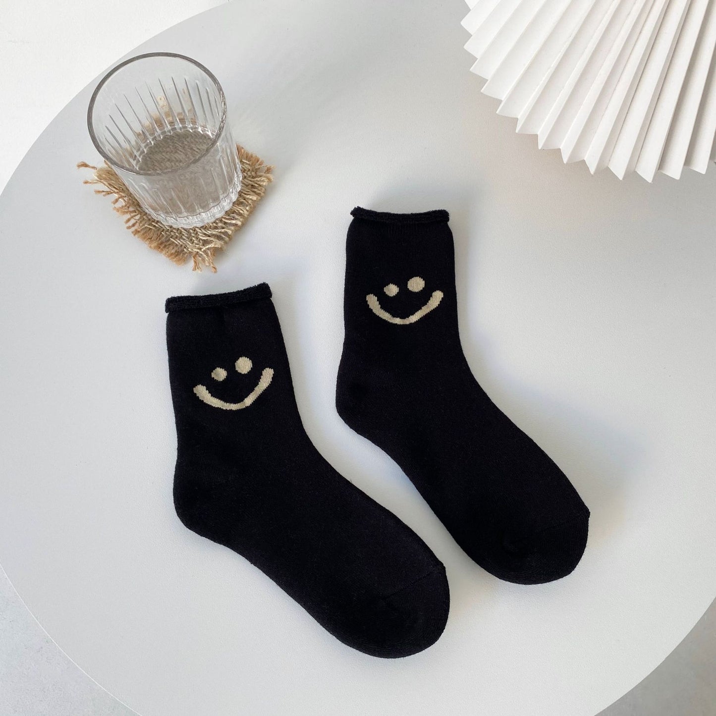 Smiley face terry socks solid color curling thickening warm women's socks comfortable cotton socks