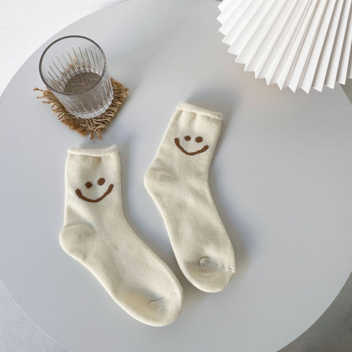 Smiley face terry socks solid color curling thickening warm women's socks comfortable cotton socks