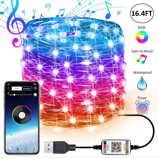 APP bluetooth light string RGB four wire 0.38 copper wire Christmas Halloween party night atmosphere light