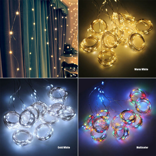 Copper wire curtain light 8-mode Christmas decorative light string stars cross-border USB remote control hook icicle light