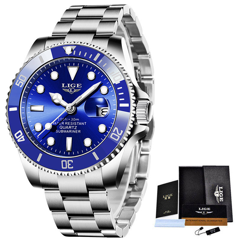LIGE Fashion Explosion Style Men's Watch Quartz Three-Hand Watch Waterproof Clock